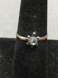 Petite 9mm Wide Sea Turtle Sterling Silver Ring Band w/ Blue Gem Faceted Center