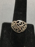 Domed Open Filigree Detailed 15mm Wide Sterling Silver Ring Band