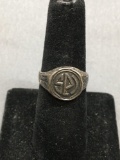 Textured Hammer Finished 12mm Wide Signed Designer Sterling Silver Signet Ring Band