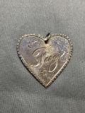Engravable Textured Edged 25x25mm Sterling Silver Heart Pendant