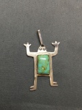 Woods Designer Whimsical Frog Themed High Polished Sterling Silver Pendant w/ Rectangular 14x9mm