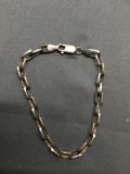 Medium Gauge Elongated 5mm Wide Cable Link 8in Long Signed Designer Sterling Silver Bracelet