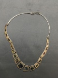 Alpaca Designer Mexican Made Graduating Abalone Inlaid 18in Long Contoured Sterling Silver Choker