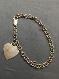 Marsala Designer Cable Link 5.0mm Wide 8in Long Sterling Silver Bracelet w/ Engravable Heart Tag