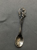 Cherub Accented Vintage 67mm Long 12mm Wide Sterling Silver Collectible Spoon Brooch