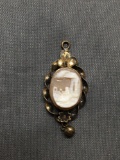 Hand-Carved Oval Lady Cameo Vintage 29mm Long 13mm Wide Gold-Tone Sterling Silver Pendant
