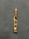 Channel Set Round Faceted Rhinestone 25mm Long 4mm Wide High Polished Gold-Tone Sterling Silver