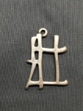 Asian Language Character Design 25mm Tall 18mm Wide Sterling Silver Pendant