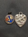 Lot of Two Sterling Silver Heart Motif Charms