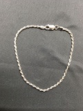 High Polished Rope Link 1.75mm Wide 7in Long Italian Made Sterling Silver Bracelet