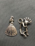 Lot of Two Sterling Silver Charms, One Cinderella & One Kokopelli