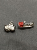 Lot of Two Sterling Silver Charms, One Enameled Snowmobile & One Train Car