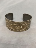 Hand-Engraved Old Pawn Mexico 26mm Wide 3in Diameter Sterling Silver Cuff Bracelet