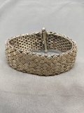 Ornate Woven Design Handmade 27mm Wide Signed Designer Heavy Sterling Silver 8in Long Bracelet