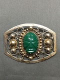 Ornately Detailed Old Pawn Mexico Style 60mm Long 45mm Tall Sterling Silver Brooch w/ Hand-Carved