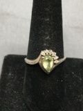 Class of 2009 Raton High School Sterling Silver Ring Band w/ Pear Faceted 8x6mm Green Topaz Center