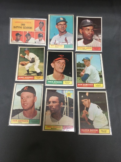 9 Card Lot of 1961 Topps Vintage Baseball Cards from Nice Condition Hoard