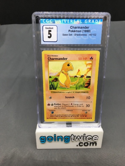 CGC Graded 1999 Pokemon Base Set Shadowless #46 CHARMANDER Trading Card - EX 5