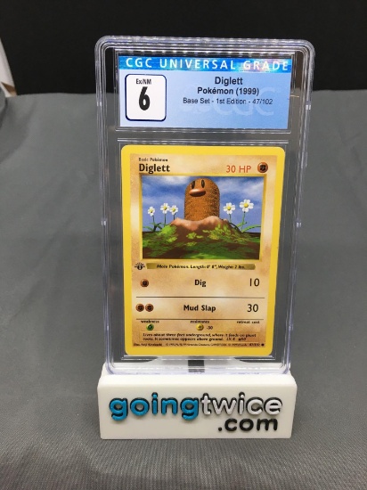 CGC Graded 1999 Pokemon Base Set 1st Edition Shadowless #47 DIGLETT Trading Card - EX-NM 6