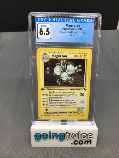 CGC Graded 1999 Pokemon Fossil 1st Edition #11 MAGNETON Holofoil Rare Trading Card - EX-NM+ 6.5