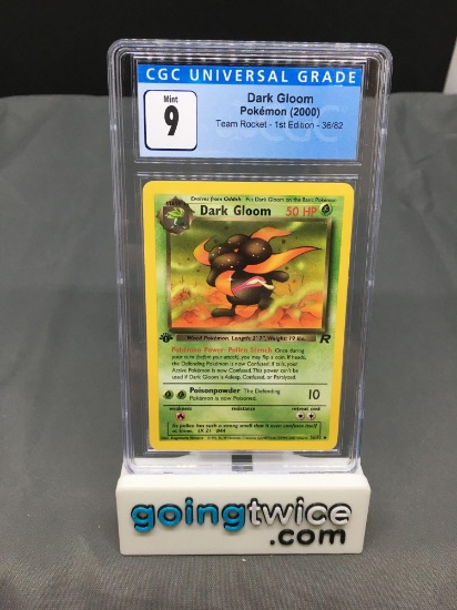 CGC Graded 2000 Pokemon Team Rocket 1st Edition #36 DARK GLOOM Trading Card - MINT 9