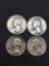 4 Count Lot of United States Washington Silver Quarters - 90% Silver Coins from Estate