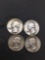 4 Count Lot of United States Washington Silver Quarters - 90% Silver Coins from Estate