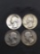 4 Count Lot of United States Washington Silver Quarters - 90% Silver Coins from Estate