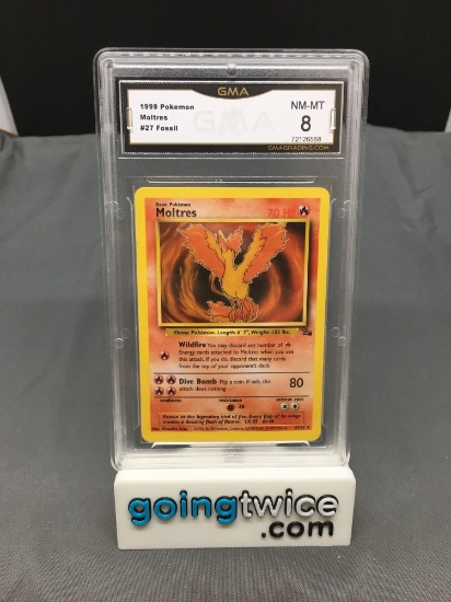 GMA Graded 1999 Pokemon Fossil #27 MOLTRES Rare Trading Card - NM-MT 8