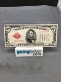 1928 United States Lincoln $5 RED SEAL Bill Currency Note from Estate Collection