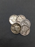 5 Count Lot of United States Mercury Silver Dimes from Awesome Collection - 90% Silver