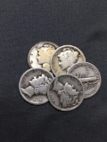 5 Count Lot of United States Mercury Silver Dimes from Awesome Collection - 90% Silver