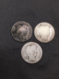 3 Count Lot of United States Barber Silver Dimes - 90% Silver Coins from Amazing Collection