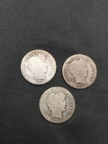 3 Count Lot of United States Barber Silver Dimes - 90% Silver Coins from Amazing Collection