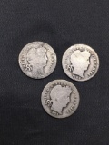 3 Count Lot of United States Barber Silver Dimes - 90% Silver Coins from Amazing Collection