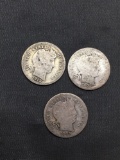 3 Count Lot of United States Barber Silver Dimes - 90% Silver Coins from Amazing Collection