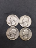 4 Count Lot of United States Washington Silver Quarters - 90% Silver Coins from Estate