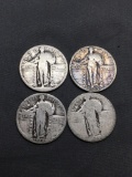 4 Count Lot of United States Standing Liberty Silver Quarters - 90% Silver Coins from Estate