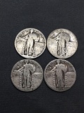 4 Count Lot of United States Standing Liberty Silver Quarters - 90% Silver Coins from Estate