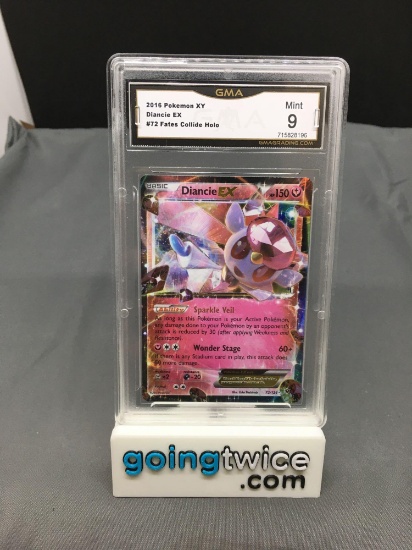 GMA Graded 2016 Pokemon Fates Collide #72 DIANCIE EX Holofoil Rare Trading Card - MINT 9