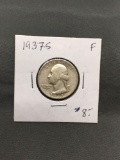 1937-S United States Washington Silver Quarter - 90% Silver Coin from ENORMOUS ESTATE