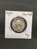 1943-S United States Washington Silver Quarter - 90% Silver Coin from ENORMOUS ESTATE