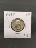 1937-P United States Washington Silver Quarter - 90% Silver Coin from ENORMOUS ESTATE