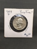 1949-D United States Washington Silver Quarter - 90% Silver Coin from ENORMOUS ESTATE
