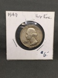 1949-P United States Washington Silver Quarter - 90% Silver Coin from ENORMOUS ESTATE