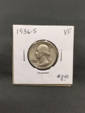 1936-S United States Washington Silver Quarter - 90% Silver Coin from ENORMOUS ESTATE
