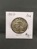 1941-D United States Walking Liberty Silver Half Dollar - 90% Silver Coin from ENORMOUS ESTATE