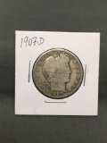 1907-D United States Barber Silver Half Dollar - 90% Silver Coin from ENORMOUS ESTATE