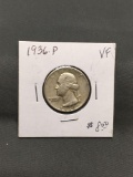 1936-P United States Washington Silver Quarter - 90% Silver Coin from ENORMOUS ESTATE