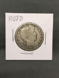 1907-D United States Barber Silver Half Dollar - 90% Silver Coin from ENORMOUS ESTATE